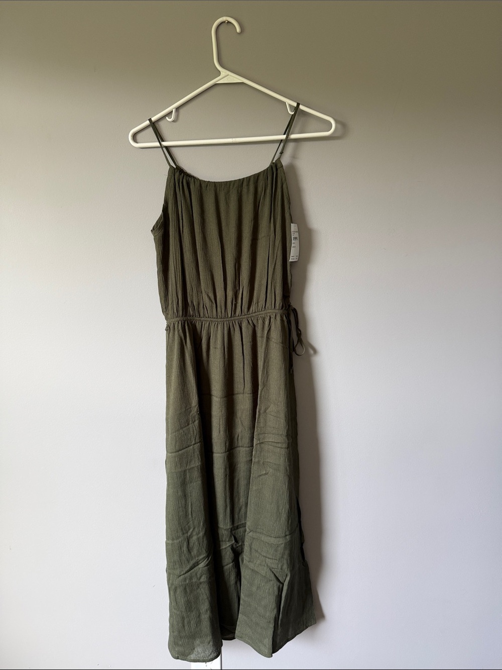 Sleeveless Olive Green Maxi Dress with Side Tie Detail